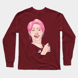 Jimin in  Pink Long Sleeve T-Shirt